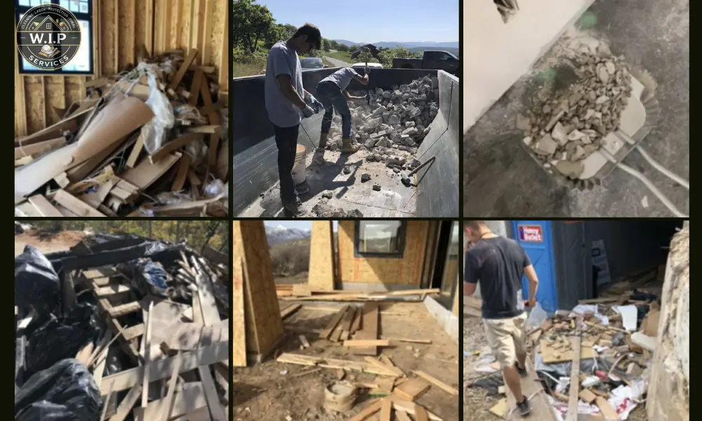 W.I.P Services labor crew hauling debris and cleaning up after demo on Park City jobsites