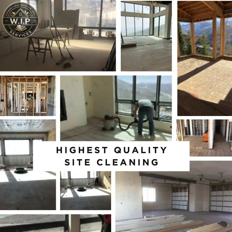 W.I.P Services crew vacuuming and cleaning finished floors in a Utah custom home
