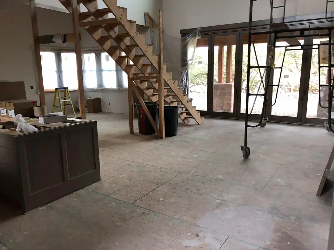 After a W.I.P Services rough clean: the same space swept and cleared for the next trades
